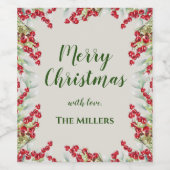 ウィンターベリーとグリーン クリスマス ワインラベル (シングルラベル)