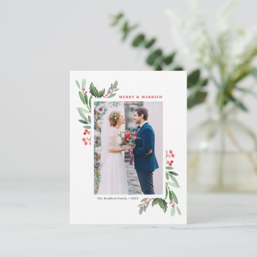 ウィンターベリーとホリ結婚ーのクリスマスフォト シーズンポストカード (スタンド正面)