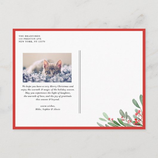 ウィンターベリーとホリ結婚ーのクリスマスフォト シーズンポストカード (裏面)