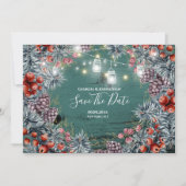 ウィンターベリーのリースのひもがクリスマスシャインを灯す セーブザデート (正面)