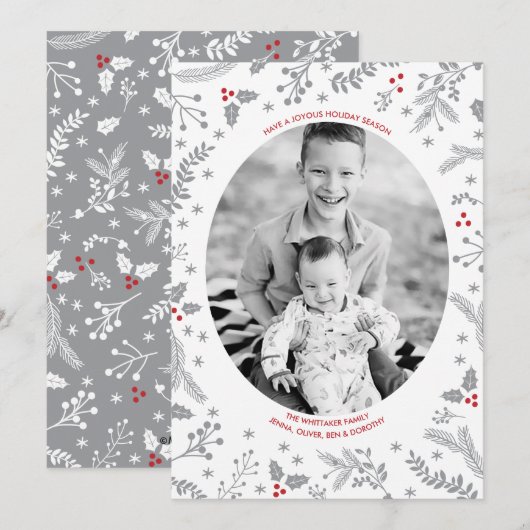 ウィンターベリークリスマスホリデーフラットカード シーズンカード (正面/裏面)