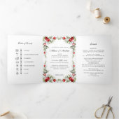 ウィンターベリークリスマス結婚のタイムライン招待状 三つ折りクリスマスカード (内部)