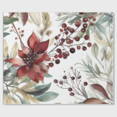 ウィンターベリーグリーンリーウォーターカラーホリデー ラッピングペーパー (フラット)