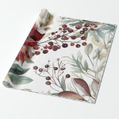 ウィンターベリーグリーンリーウォーターカラーホリデー ラッピングペーパー (アンロールド)