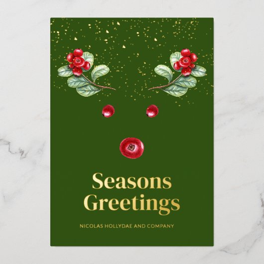 ウィンターベリートナカイ抽象芸術企業のクリスマス 箔シーズンカード (正面)