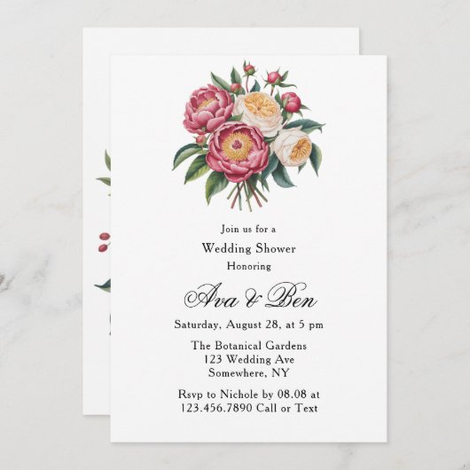 ウィンターベリープリムロ絵を描ーズフローラウェディングシャワー 招待状 (正面/裏面)