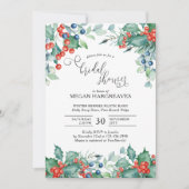 ウィンターベリーホリーウォーターカラーブライダルシャワー 招待状 (正面)