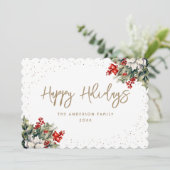 ウィンターベリーホリーホワイトポインセチアエレガント シーズンカード (スタンド正面)