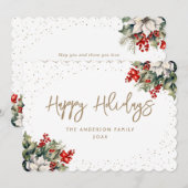 ウィンターベリーホリーホワイトポインセチアエレガント シーズンカード (正面/裏面)