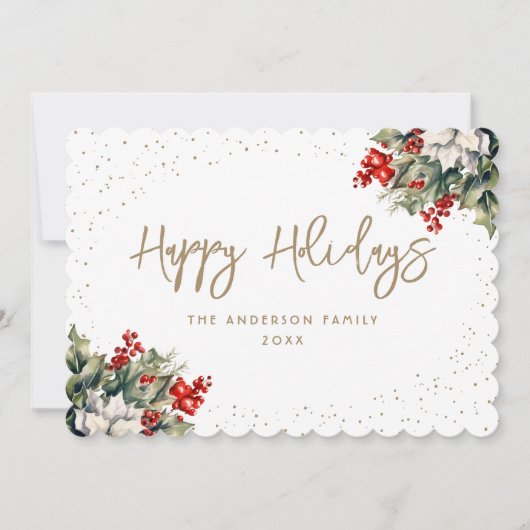 ウィンターベリーホリーホワイトポインセチアエレガント シーズンカード (正面)