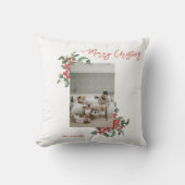 ウィンターベリーホリー |メリークリスマス |家族の写真 クッション (正面)