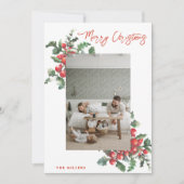 ウィンターベリーホリー |メリークリスマス |家族の写真 シーズンカード (正面)