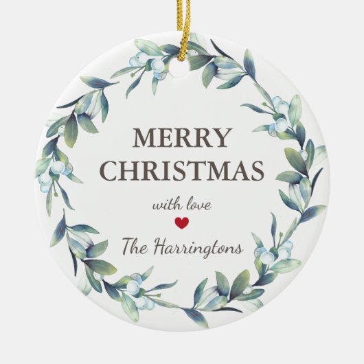 ウィンターベリーメリークリスマスホリデー セラミックオーナメント (正面)