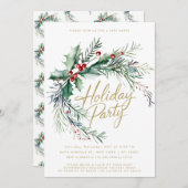 ウィンターベリーモダンスクリプトホリデーパーティー 招待状 (正面/裏面)