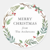 ウィンターベリーリースクリスマスプレゼント ラウンドシール (正面)