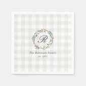 ウィンターベリーリースファミリー名イニシャルクリスマス スタンダードカクテルナプキン (正面)