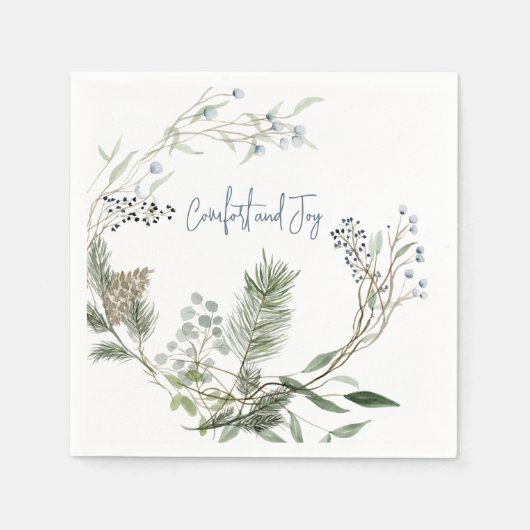 ウィンターベリーリースメッセージカード スタンダードカクテルナプキン (正面)