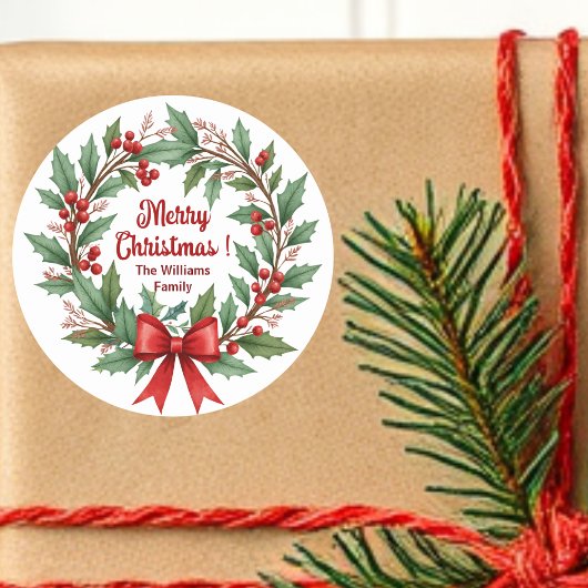 ウィンターベリーリースレッドボウ ラウンドシール