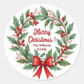 ウィンターベリーリースレッドボウ ラウンドシール (正面)