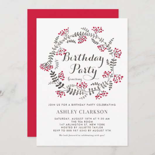 ウィンターベリーリース誕生日パーティーの招待 招待状 (正面/裏面)