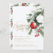 ウィンターベリーレッドオーナメントクリスマスパーティー 招待状 (正面/裏面)