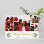 ウィンターベリーレッドグリーンクリスマス5フォトグリーティング 箔シーズンカード (立ち正面)