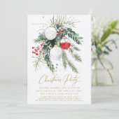 ウィンターベリーレッドホワイトオーナメントクリスマスパーティー 招待状 (スタンド正面)