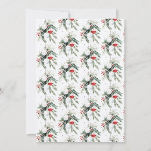 ウィンターベリーレッドホワイトオーナメントクリスマスパーティー 招待状 (裏面)