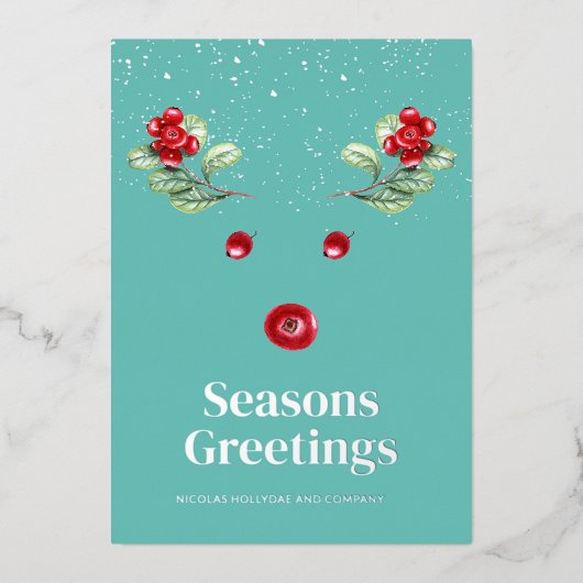 ウィンターベリー抽象芸術トナカイ企業のクリスマス 箔シーズンカード (正面)