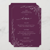 ウィンターベリー葉のモチーフ感謝祭ディナー メニュー (正面/裏面)