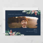 ウィンターベリ素朴ーグリーンリーフォトホリデーカード シーズンカード (正面)