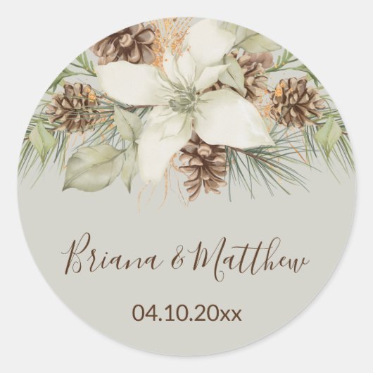 ウィンターベージュエレガントス結婚クリプト封筒用シール ラウンドシール (正面)