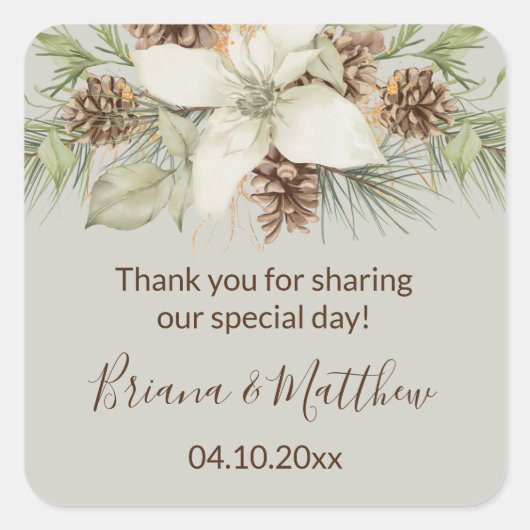 ウィンターベージュスクエレガントリプト結婚式の引き出物 スクエアシール (正面)