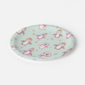 ウィンターペンギンのミントとピンクの休日 ペーパープレート (アングル)
