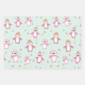 ウィンターペンギンのミントとピンクの休日 ラッピングペーパーシート (正面3)