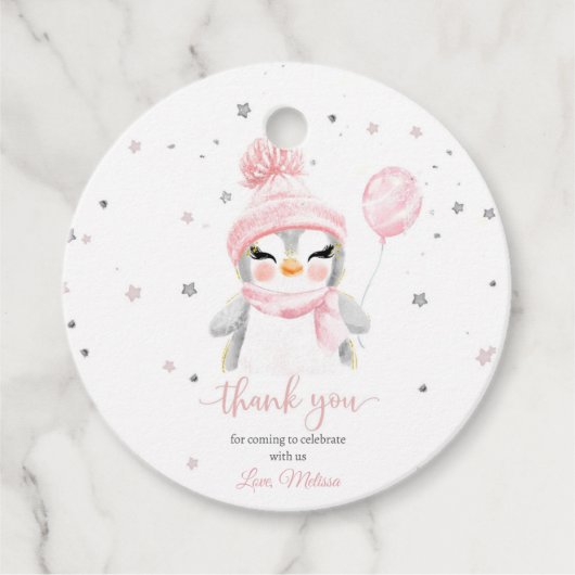 ウィンターペンギンの赤ちゃんシャワー フェイバータグ (正面)