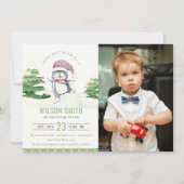 ウィンターペンギンキッズフォトエイジ誕生日招待状 サンキューカード (正面)