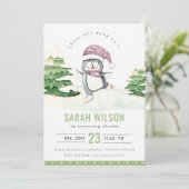 ウィンターペンギンキッズany年齢誕生日招待状 サンキューカード (スタンド正面)