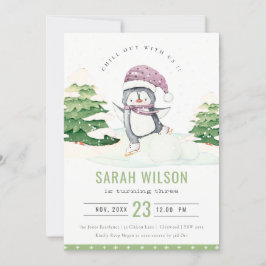 ウィンターペンギンキッズany年齢誕生日招待状 サンキューカード