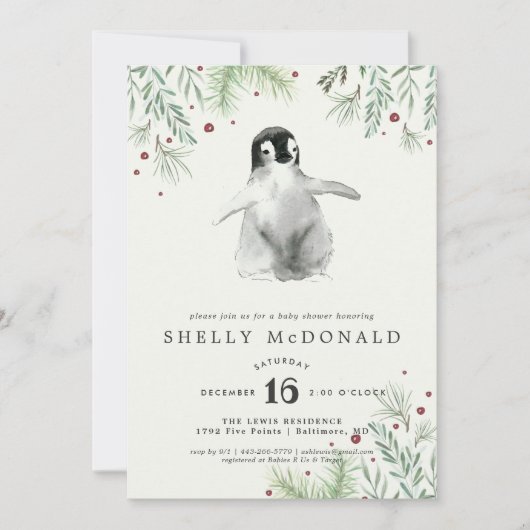 ウィンターペンギンベビーシャワー招待状 (正面)