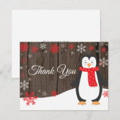 ウィンターペンギンレッドスノーフレークサンキューカード サンキューカード (正面/裏面)
