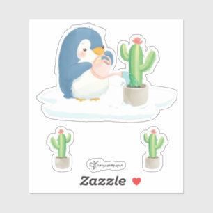 ウィンターペンギン庭師がサボテンを植える シール
