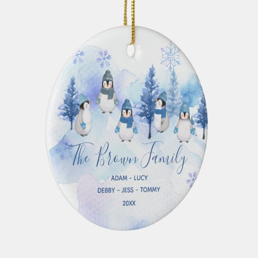 ウィンターペンギン新しい家の初めてのクリスマス セラミックオーナメント (右)