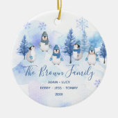 ウィンターペンギン新しい家の初めてのクリスマス セラミックオーナメント (正面)