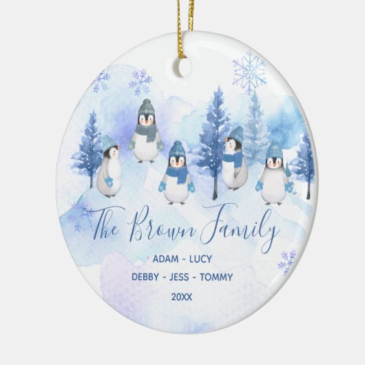 ウィンターペンギン新しい家の初めてのクリスマス セラミックオーナメント (左)