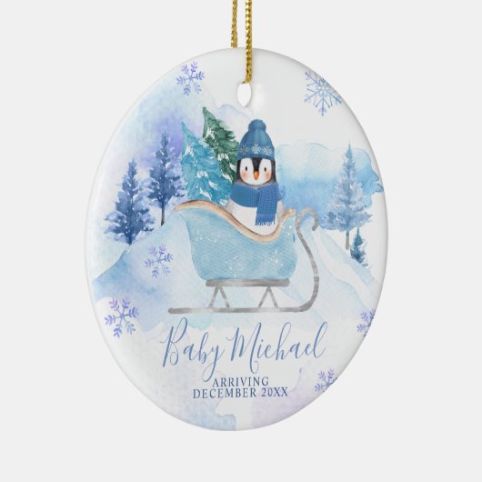 ウィンターペンギン男の赤ちゃん妊娠発表 セラミックオーナメント (右)