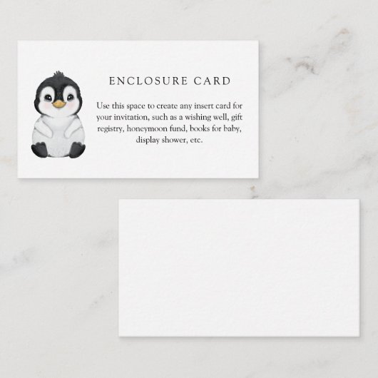 ウィンターペンギン赤ちゃんシャワーカスタムエンクロージャカード エンクロージャーカード (正面/裏面)