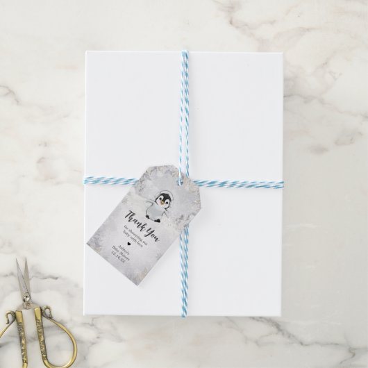 ウィンターペンギン赤ちゃんシャワーメッセージカード ギフトタグ (より糸付き)