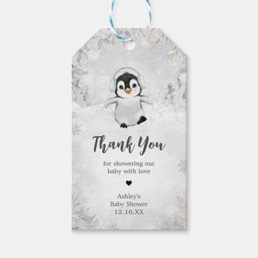 ウィンターペンギン赤ちゃんシャワーメッセージカード ギフトタグ (正面)