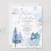 ウィンターペンギン雪片オンダーランド1歳の誕生日 招待状 (正面)